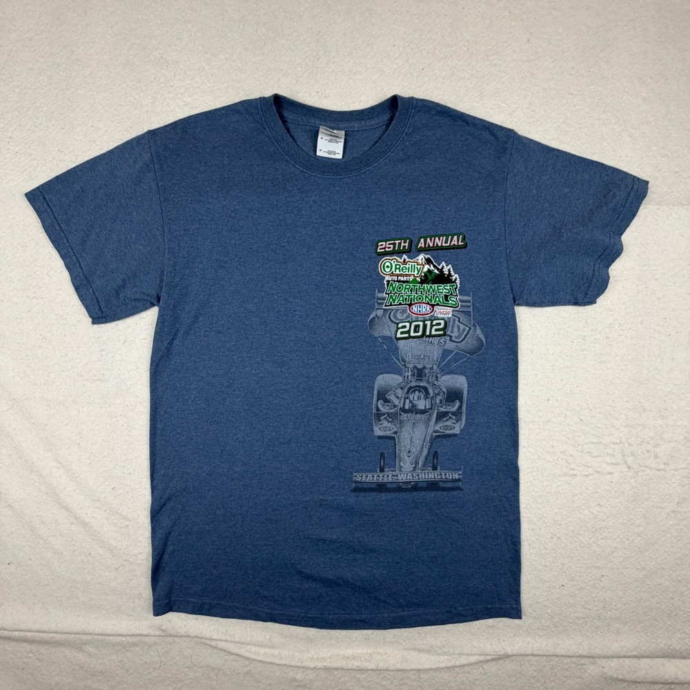 Gildan 2012 NHRA Northwest Nationals O'Reilly Auto Parts T-Shirt Mens M Blue